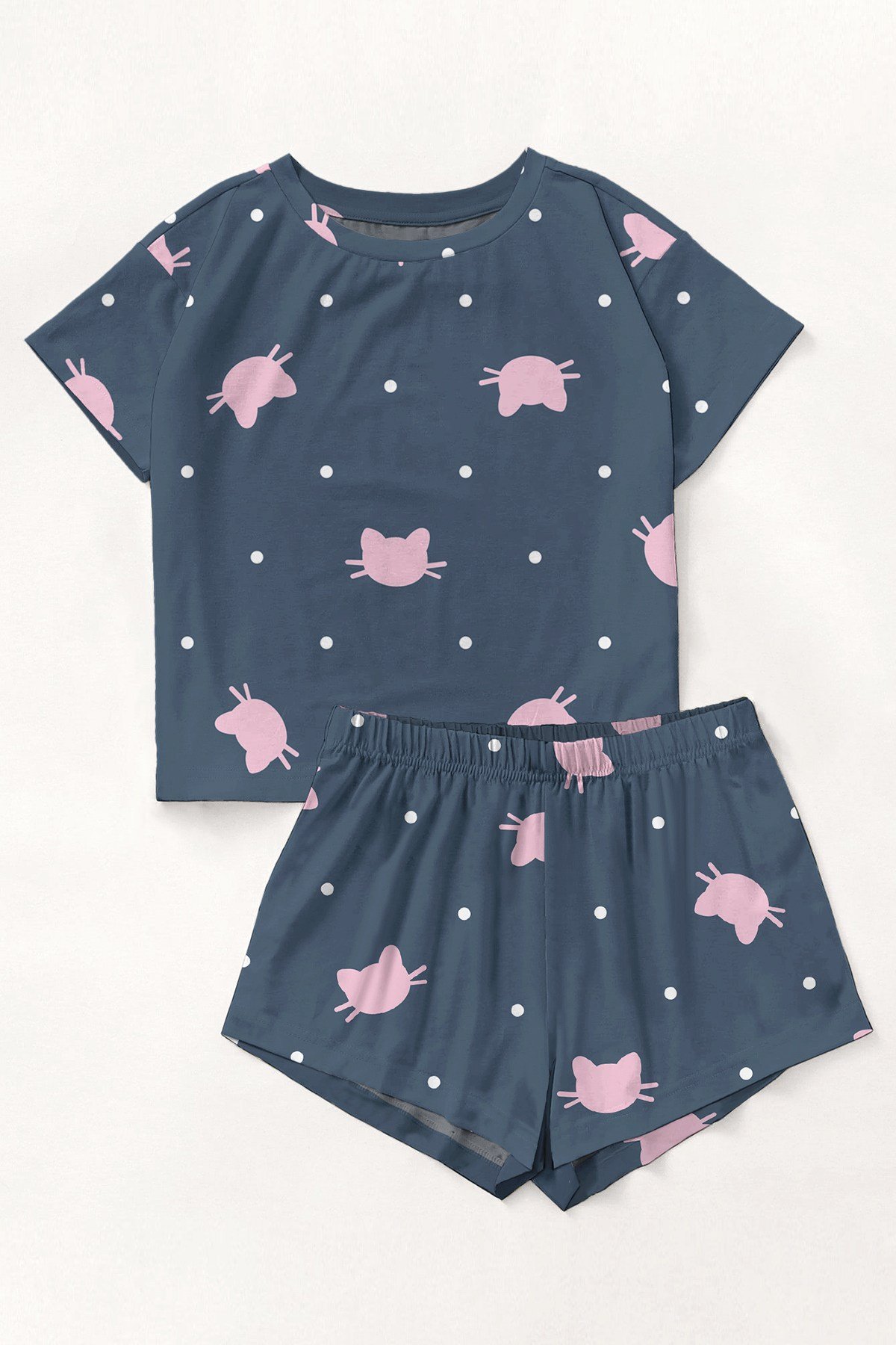 Kısa Kollu Şort Pijama Takımı CatMeow Supersoft Basic Süprem