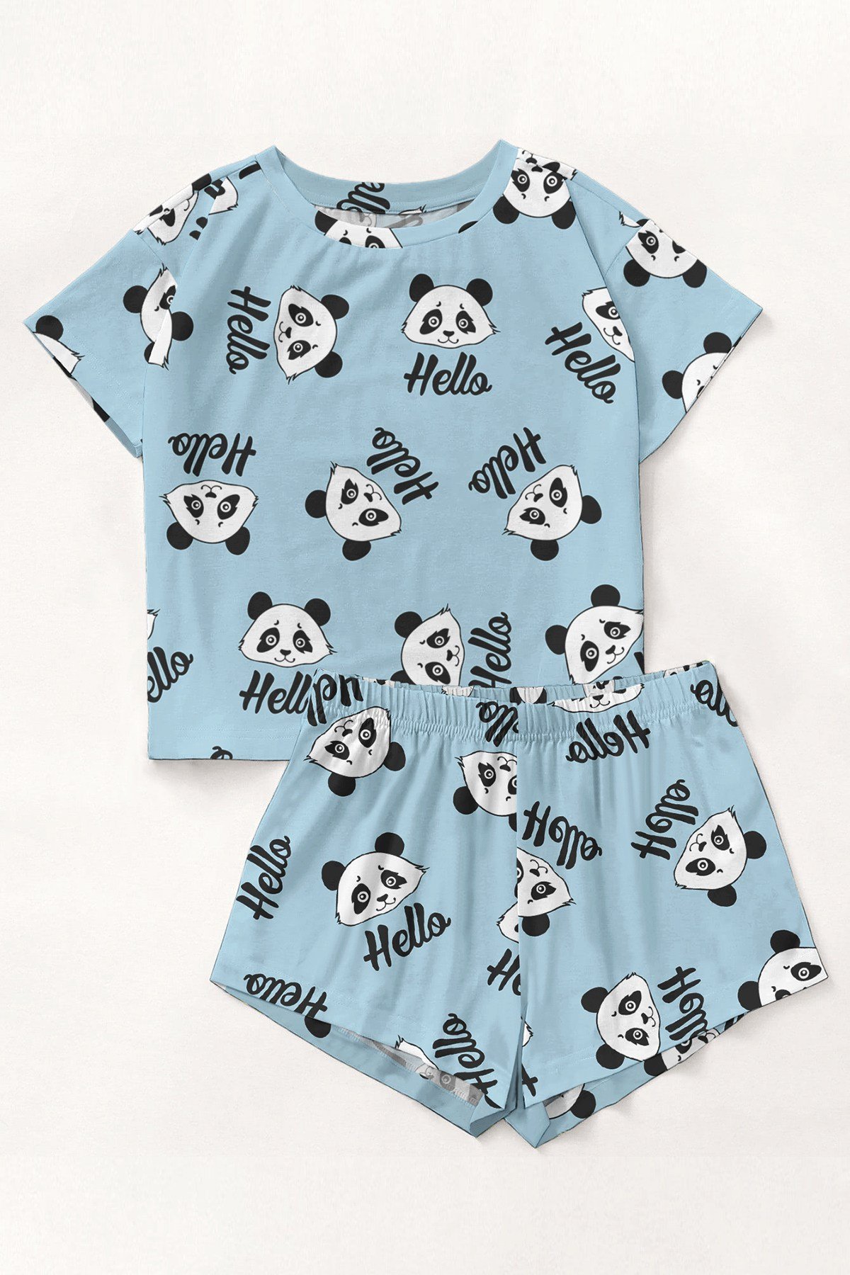 Kısa Kollu Şort Pijama Takımı Panda Hello Supersoft Basic Süprem
