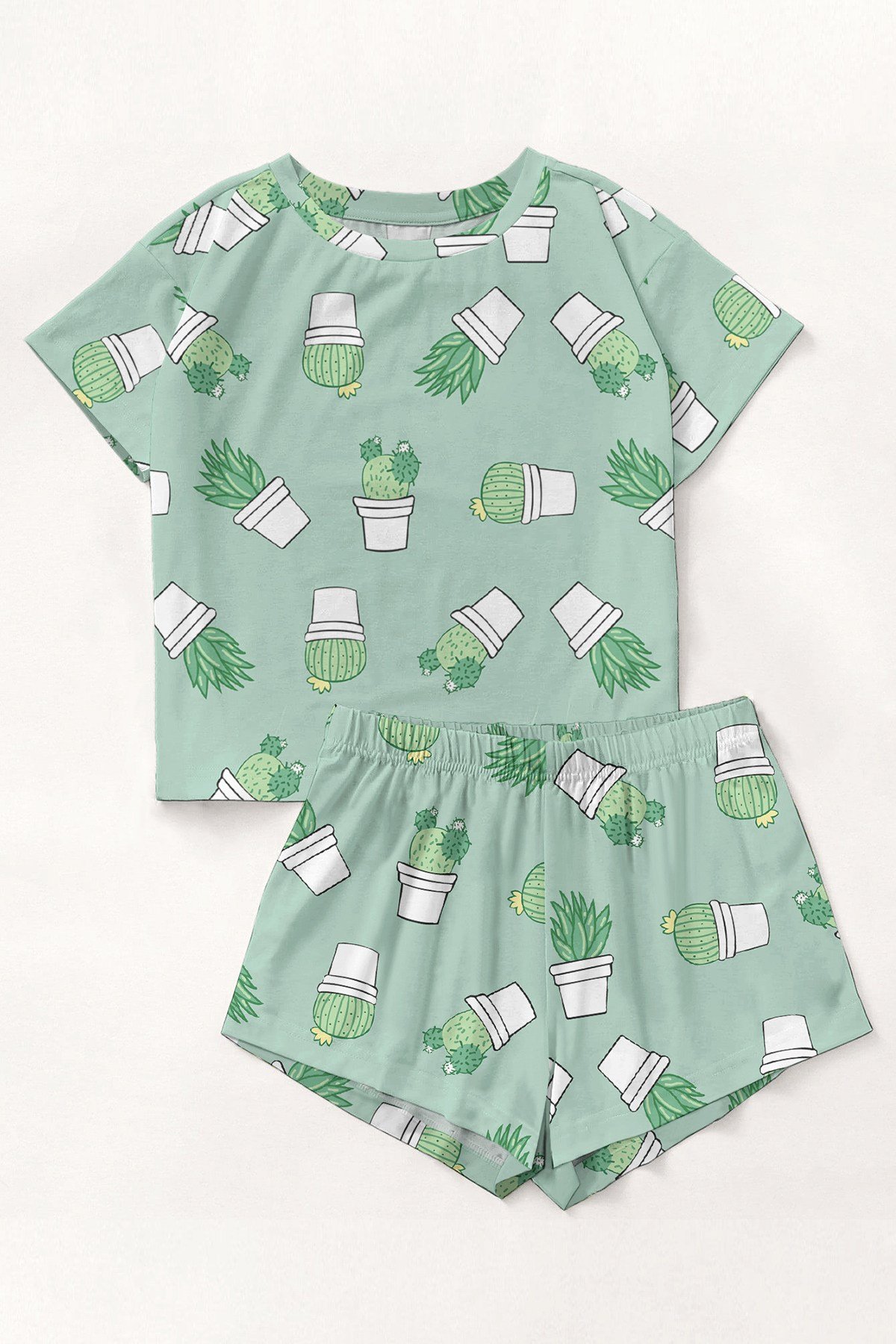 Kısa Kollu Şort Pijama Takımı Plants Supersoft Basic Süprem