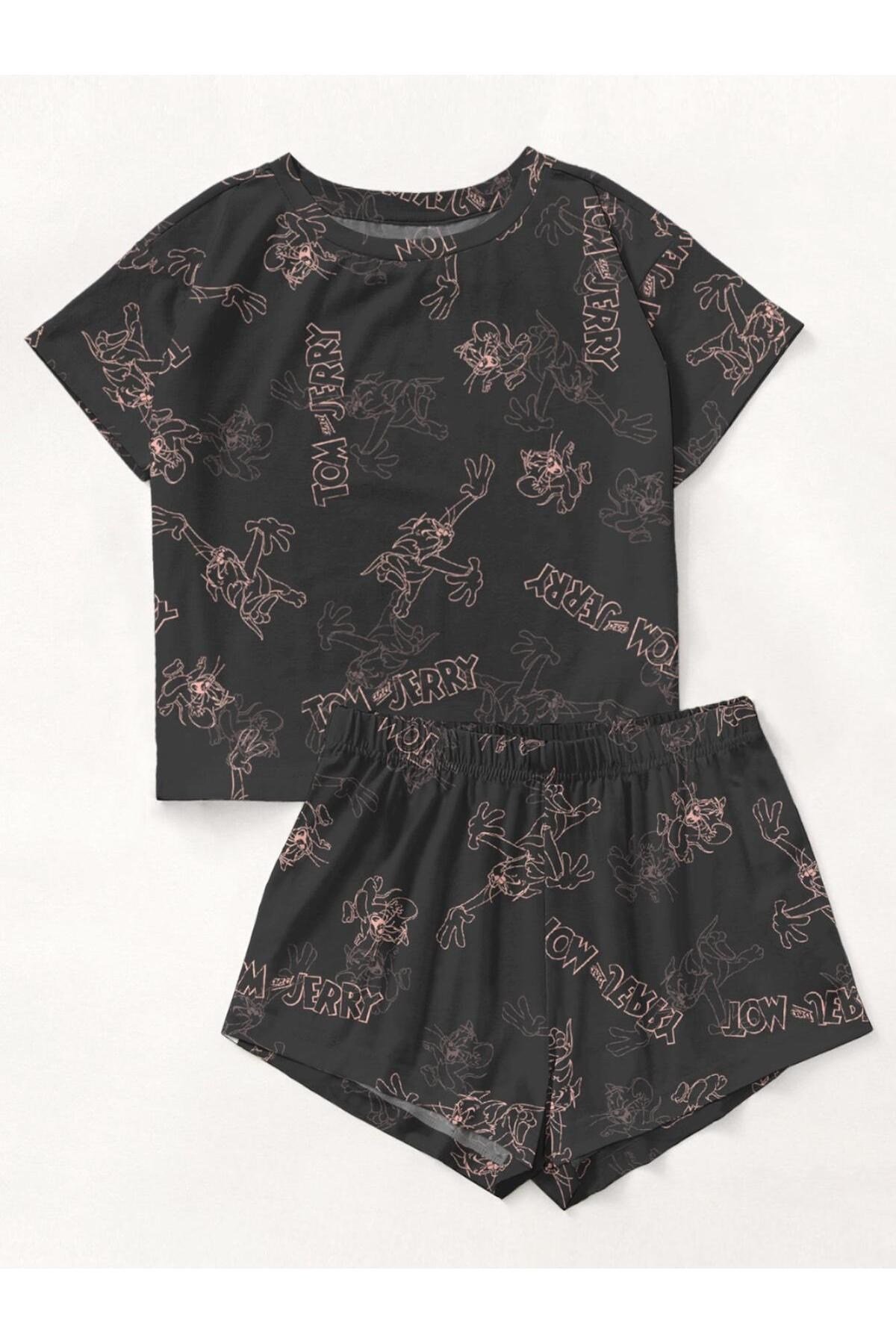 Kısa Kollu Şort Pijama Takımı Tom And Jerry Black Supersoft Basic Süprem