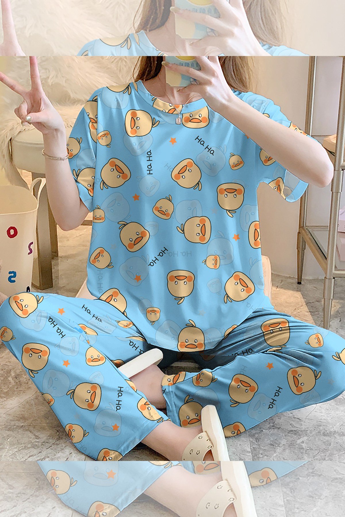 Lunawear Kısa Kollu Pijama Takımı Duck Supersoft Basic Süprem
