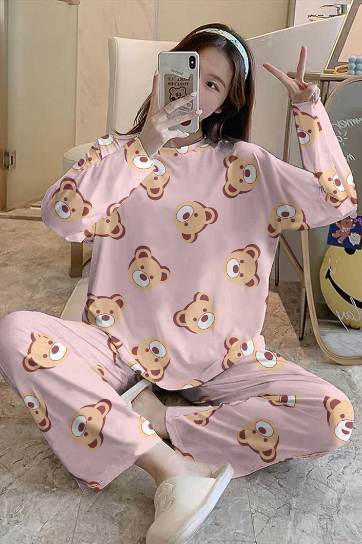 Uzun Kollu Pijama Takımı BearPink SuperSoft Basic Suprem