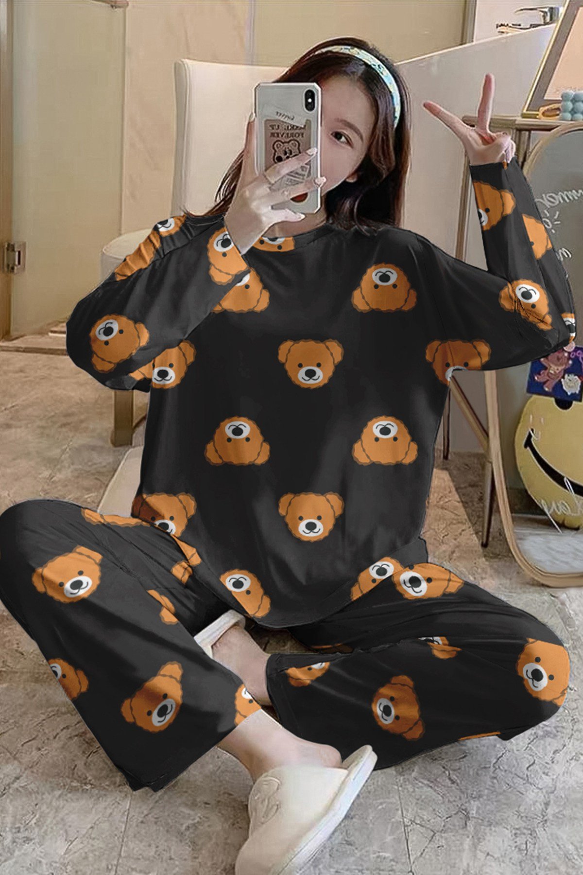Uzun Kollu Pijama Takımı Brown Bear Supersoft Basic Süprem