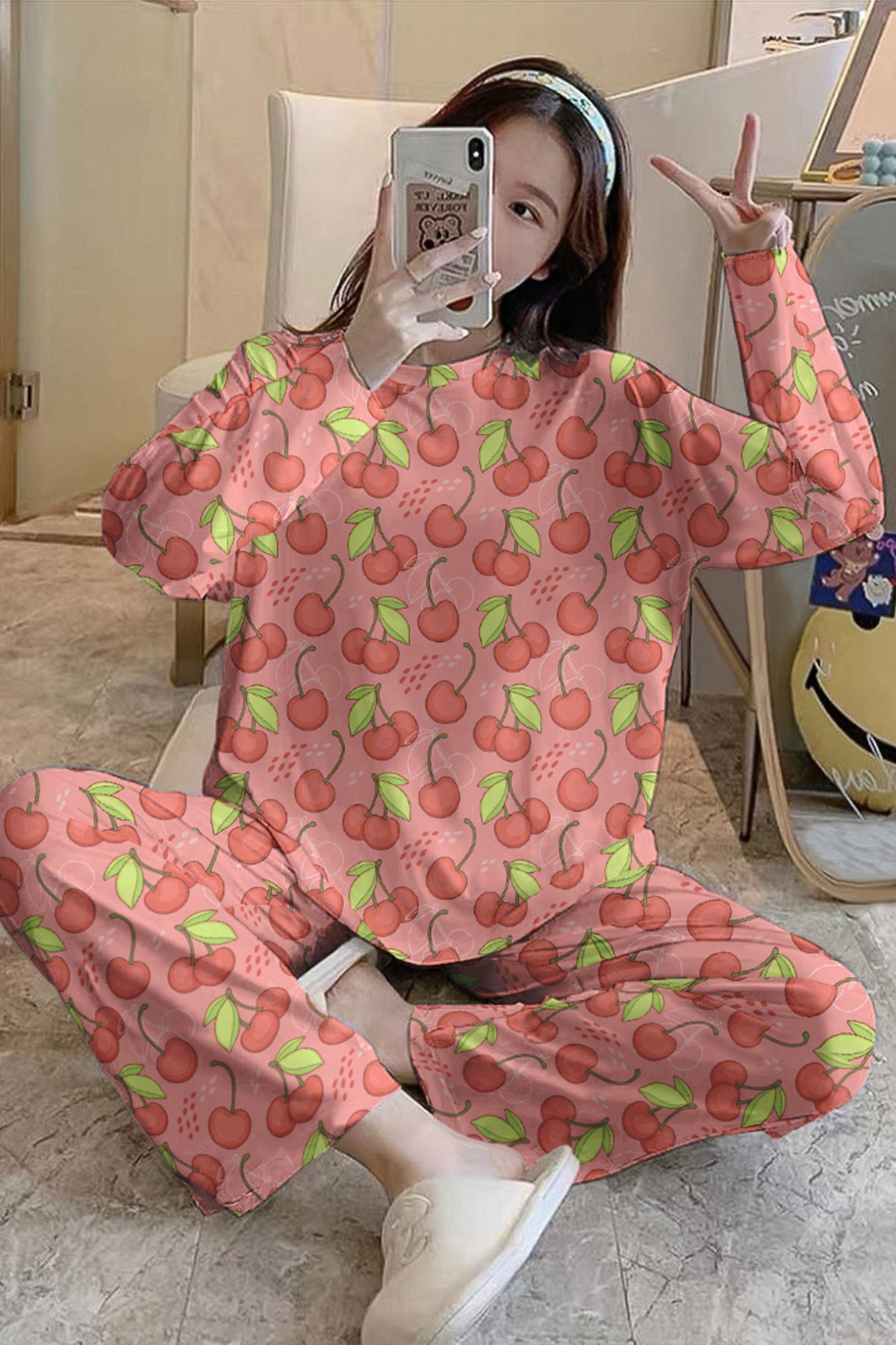 Uzun Kollu Pijama Takımı CherryLove SuperSoft Basic Suprem