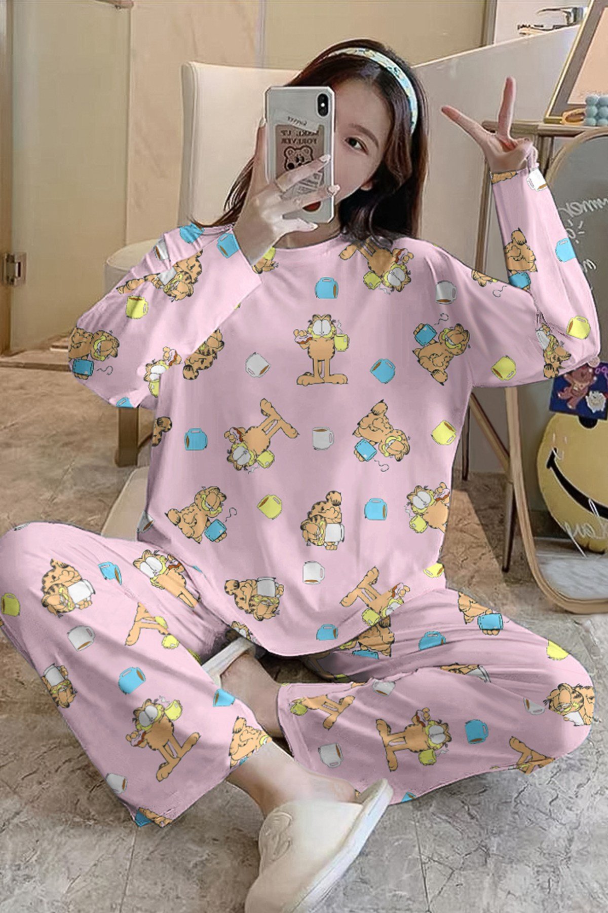 Uzun Kollu Pijama Takımı Garfield Supersoft Basic Süprem