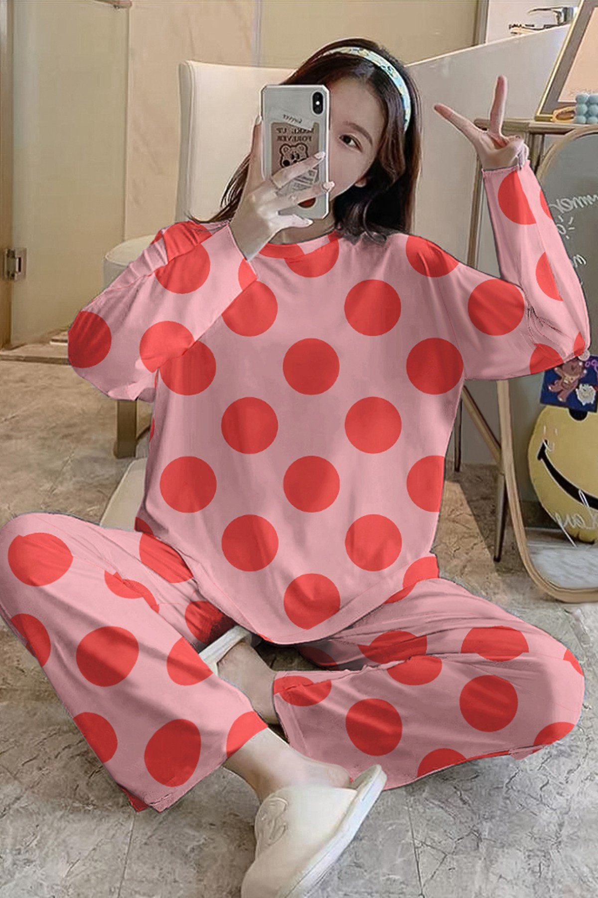 Uzun Kollu Pijama Takımı GoodNightRed SuperSoft Basic Suprem