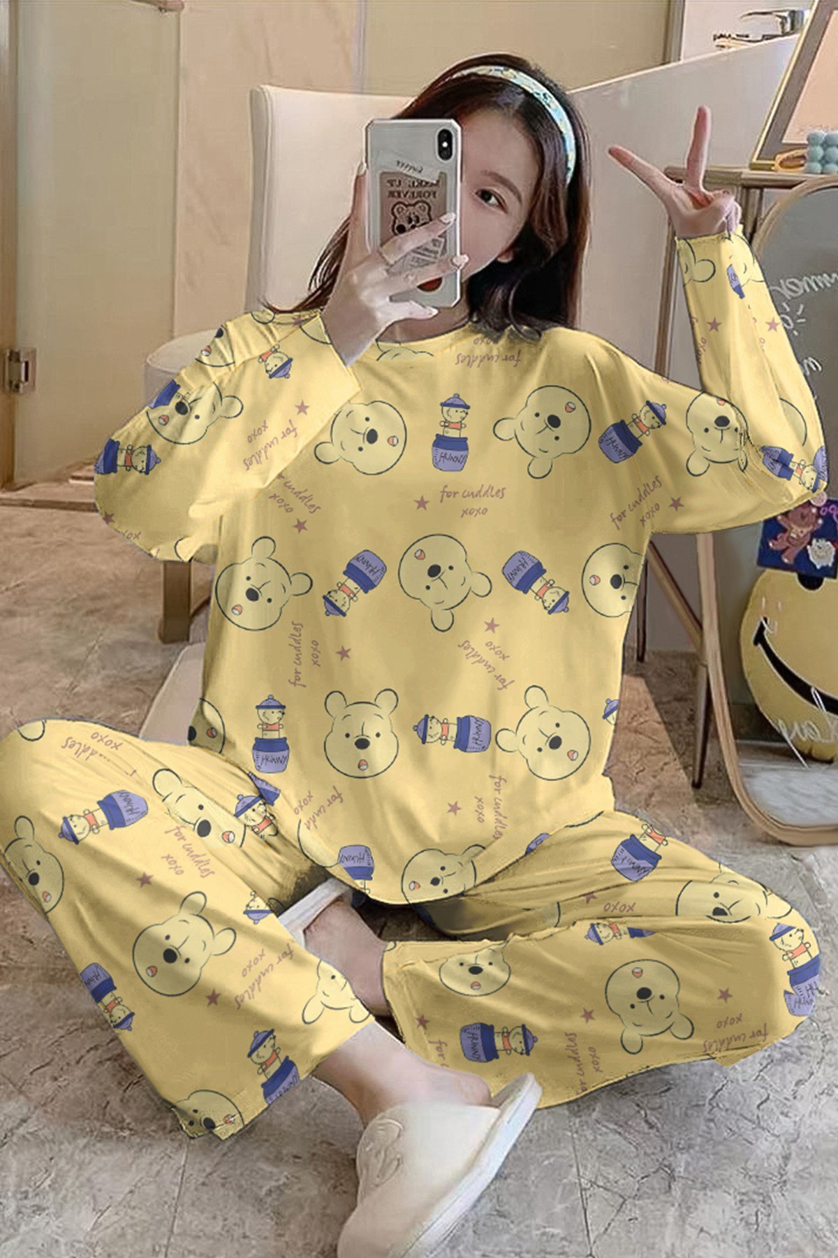 Uzun Kollu Pijama Takımı Hunny 2 Pooh Supersoft Basic Süprem