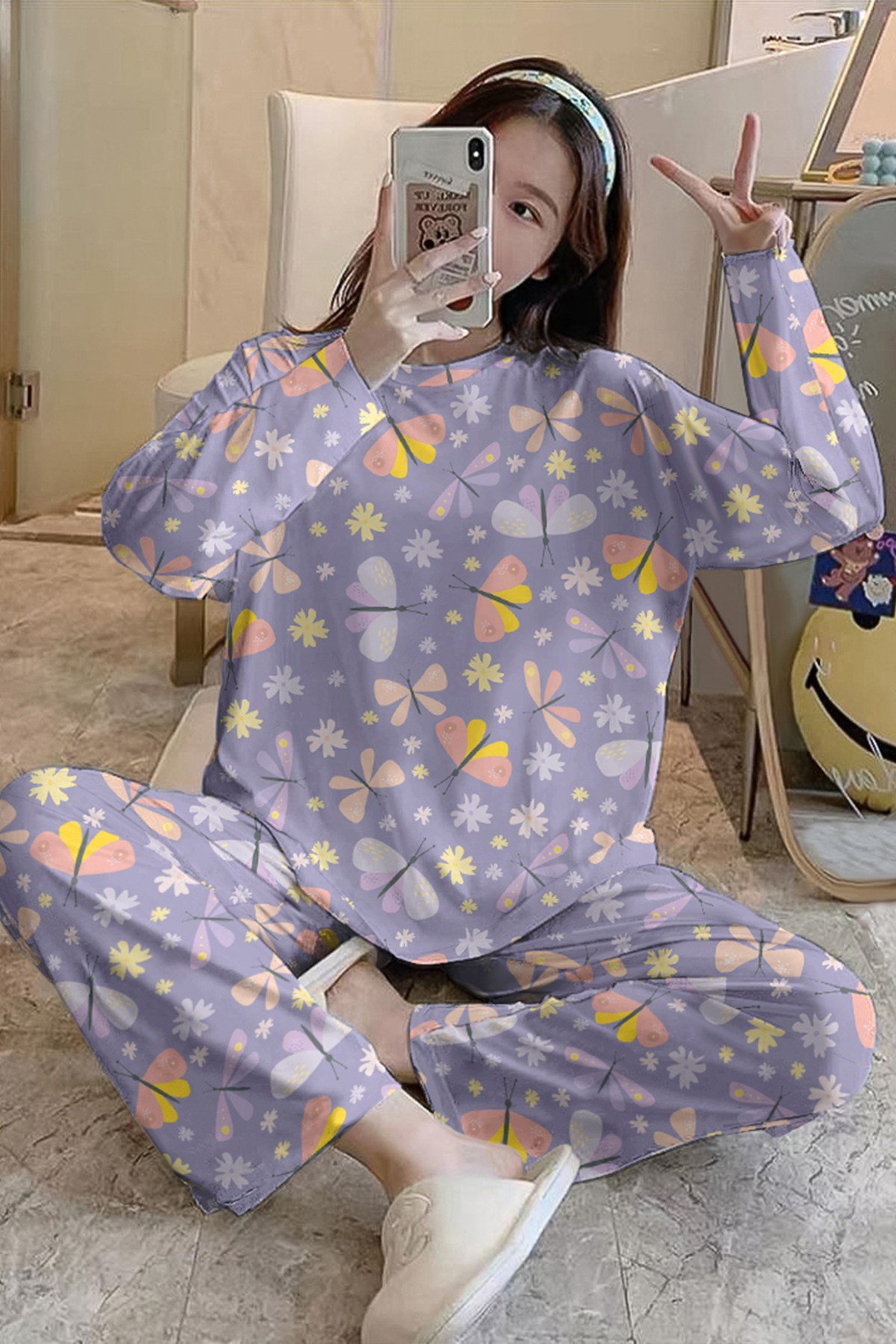 Uzun Kollu Pijama Takımı Kelebek SuperSoft Basic Suprem