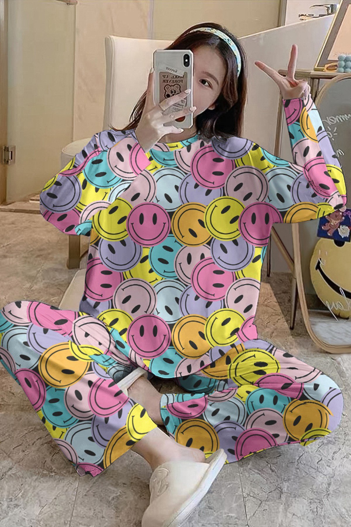 Uzun Kollu Pijama Takımı SmileRenk SuperSoft Basic Suprem
