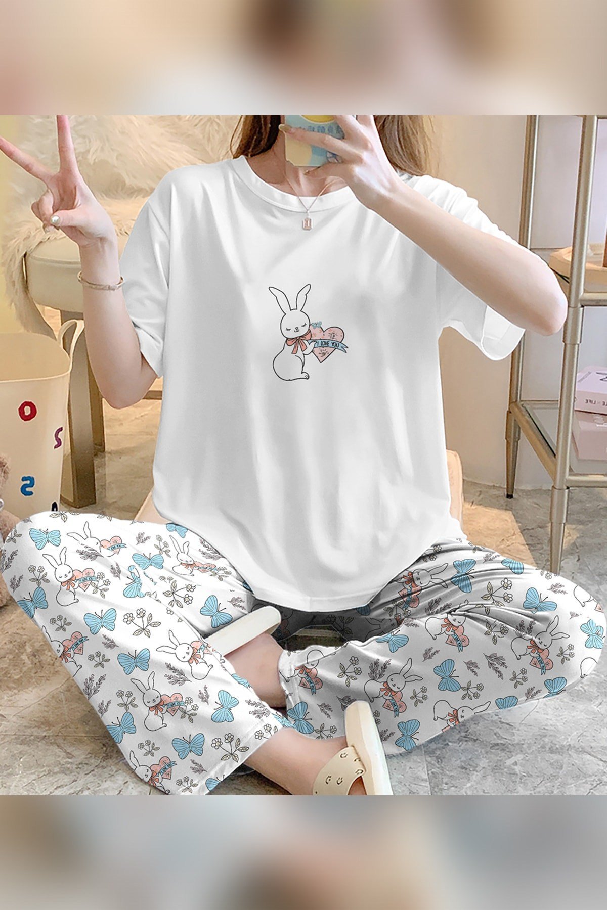 Zezecim Butterfly Süpersoft Kısa Kollu Pijama Takımı
