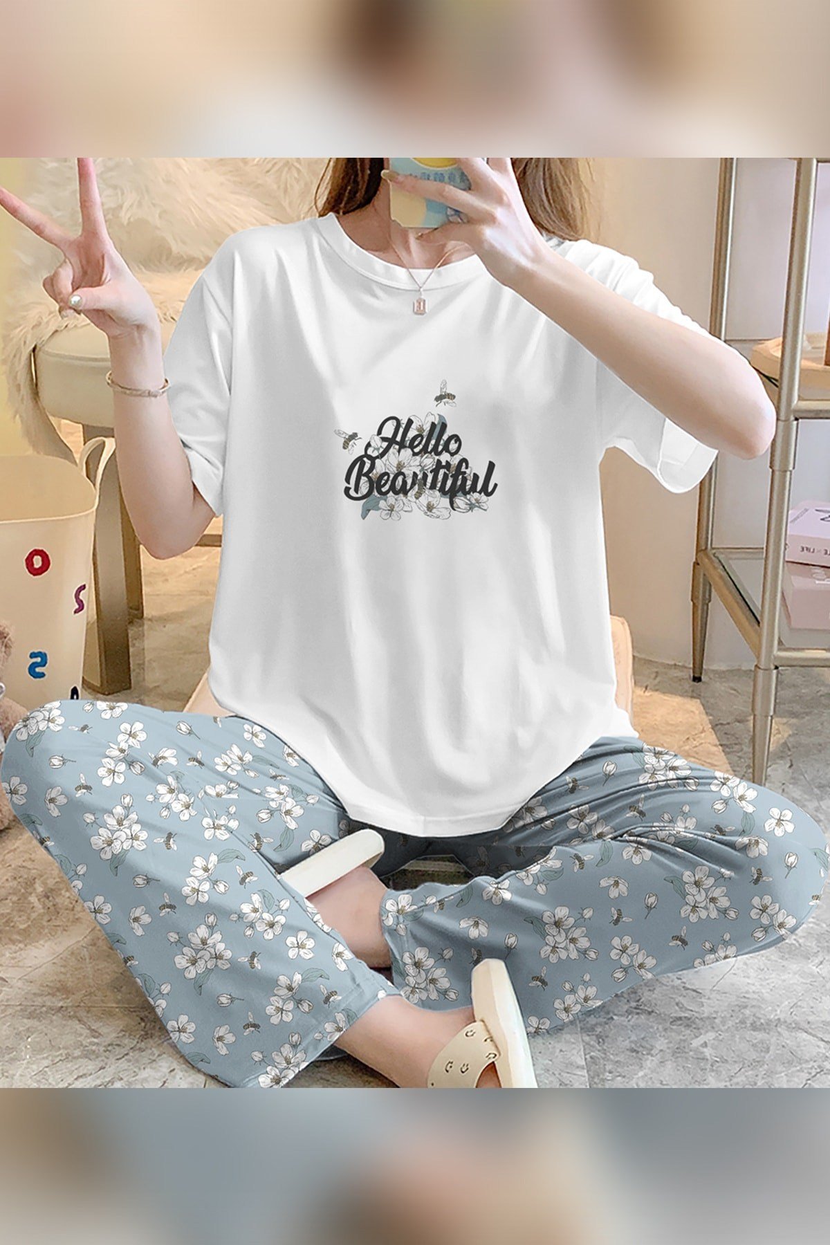 Zezecim Hello Süpersoft Kısa Kollu Pijama Takımı