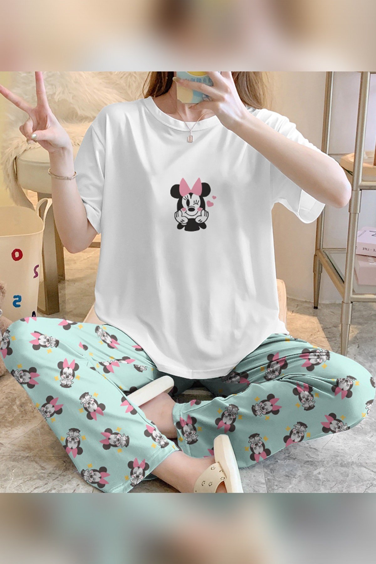 Zezecim Minnie 2 Süpersoft Kısa Kollu Pijama Takımı