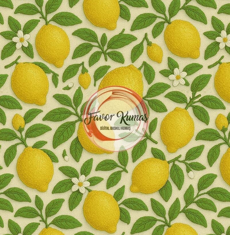 3D Nakış Limon Desenli Kumaş