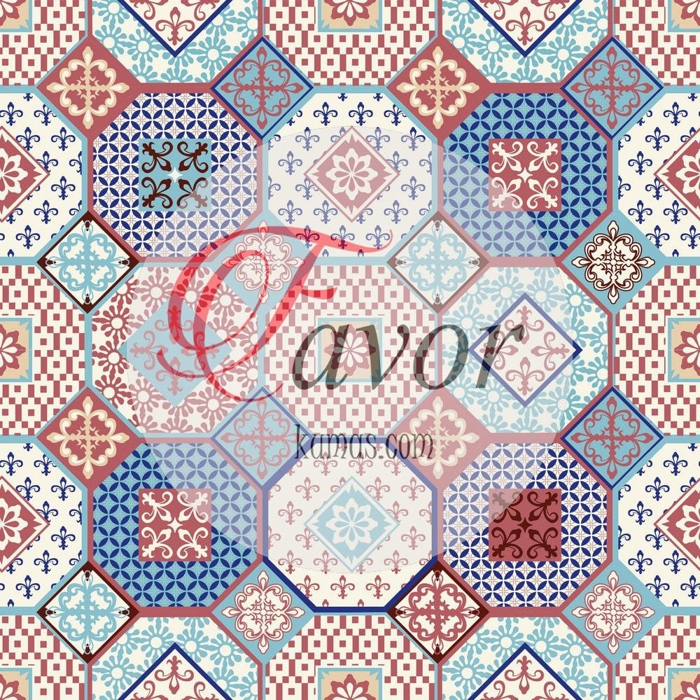 Bordo Mavi Seramik Desenli Kumaş