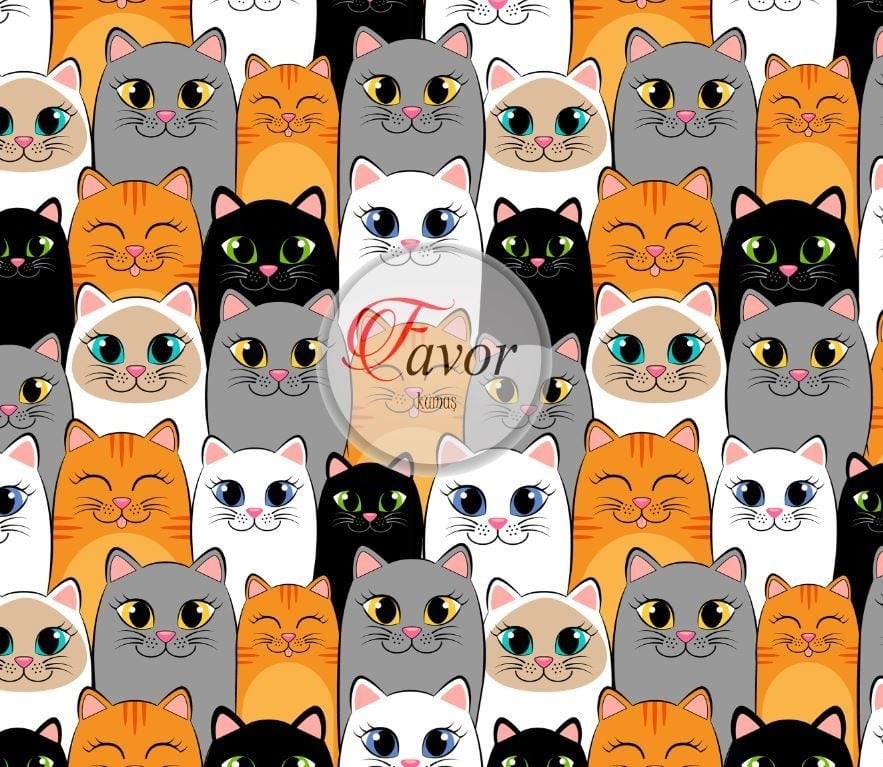 Gülümseyen Kedi Desenli Kumaş