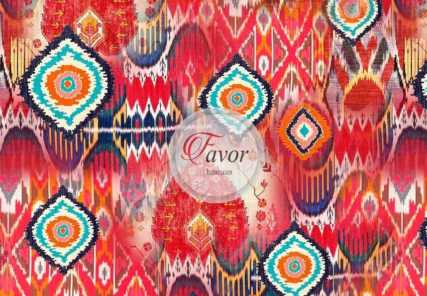 Kırmızı Etnik Kilim Desenli Kumaş