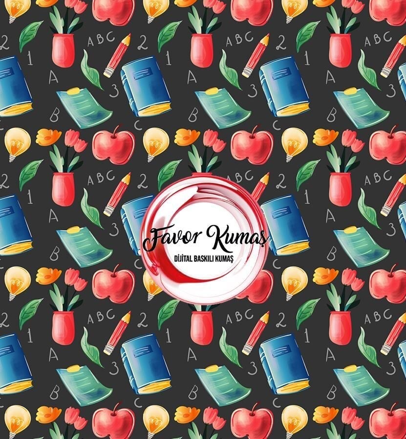 Lacivert Ve Beyaz Zeminli Okul ABC Desenli Kumaş