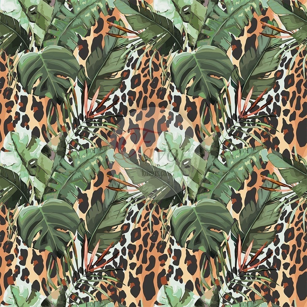 Leopar ve Yaprak Desenli Kumaş