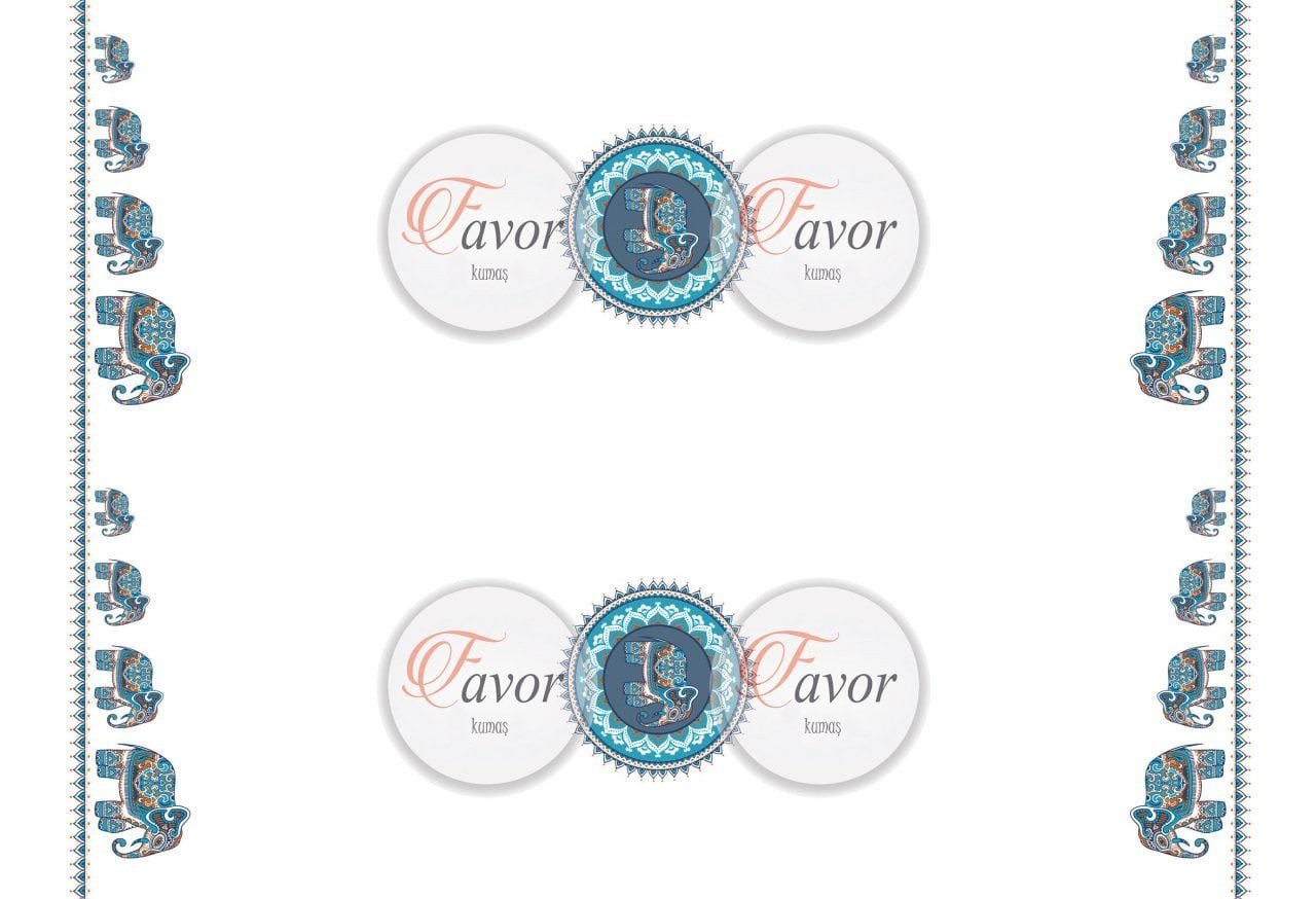 Mavi Fil Desenli Runner ve Supla Kumaşı