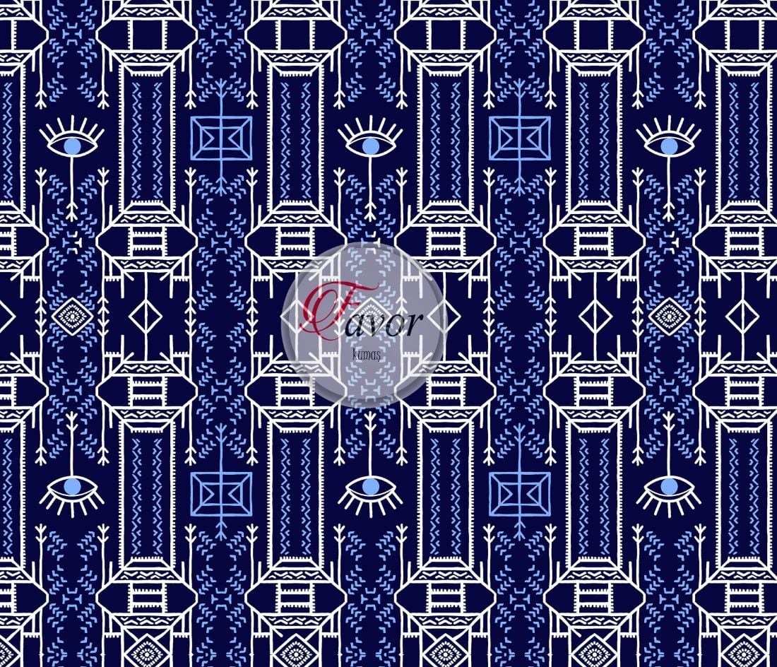 Mavi Göz Detaylı Geometrik Desenli Kumaş
