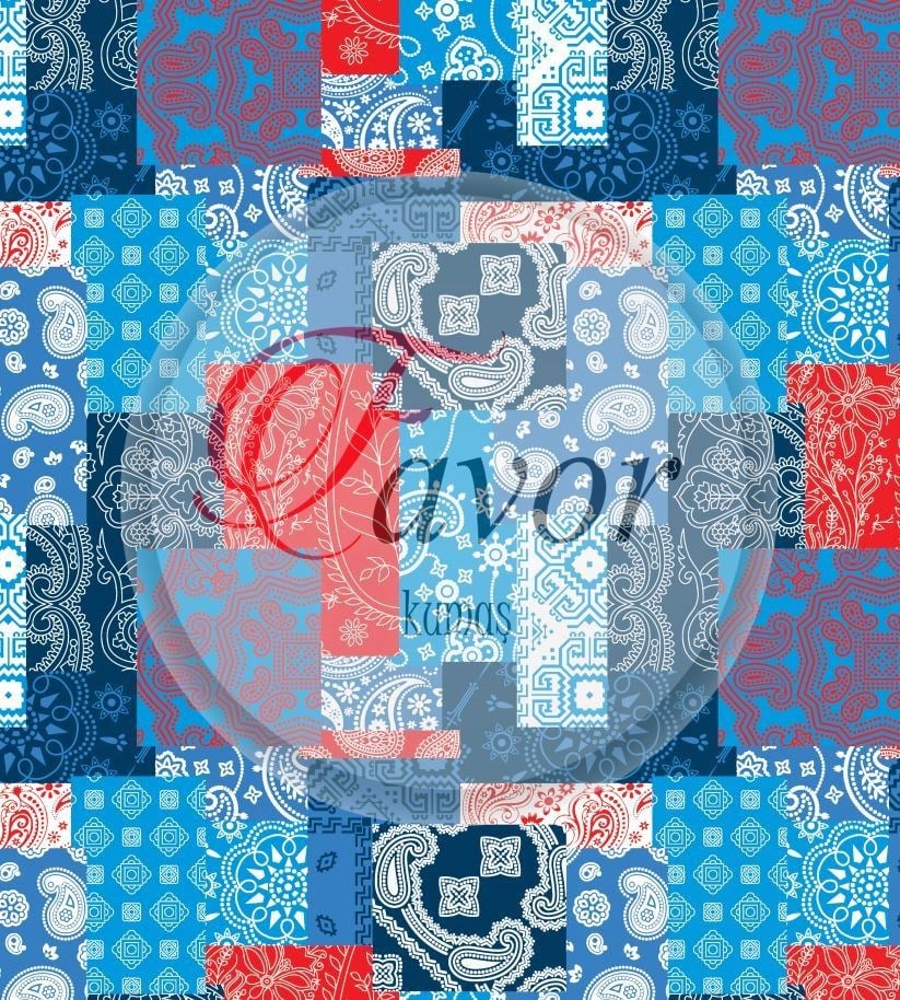 Mavi Patchwork Desenli Kumaş