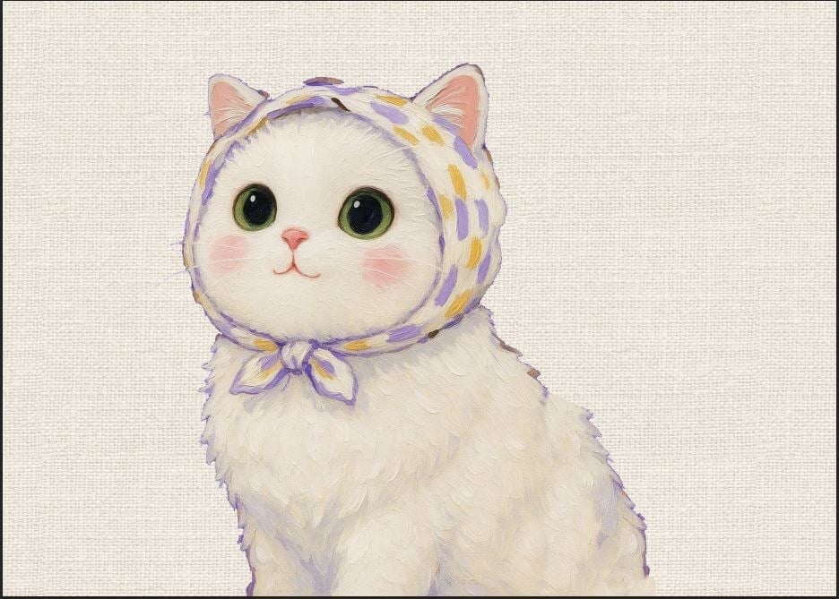Mor Bandanalı Kedi Desenli Kumaş