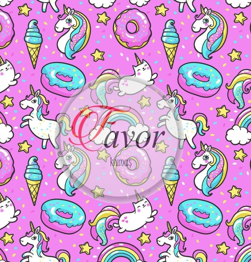 Neon Unicorn Desenli Kumaş
