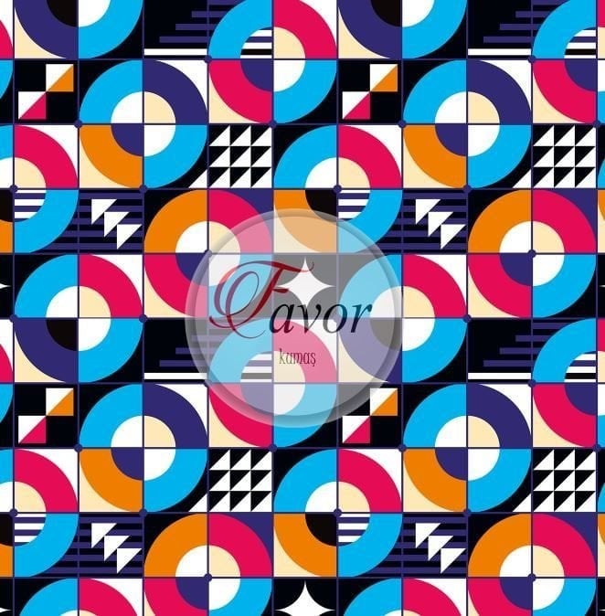 Renkli Daireli Geometrik Desenli Kumaş