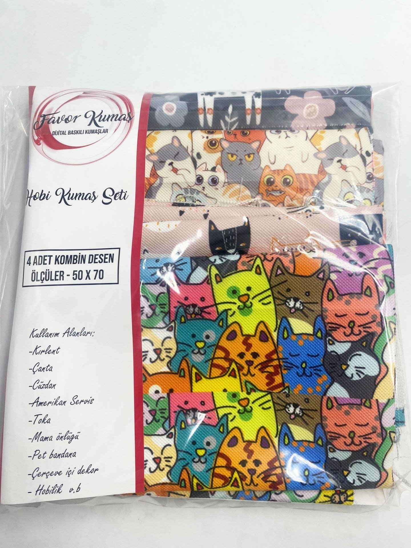 Sıralı Kedi Desenli Hobi Kumaş Seti