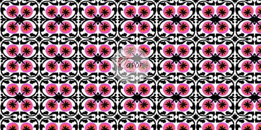Siyah Pembe Geometrik Desenli Kumaş