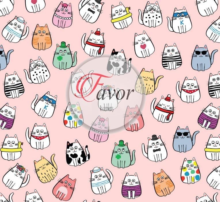 Tombul Kedi Desenli Kumaş
