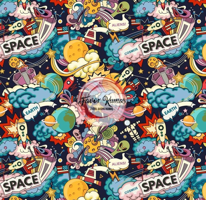 Uzay Space Desenli Kumaş