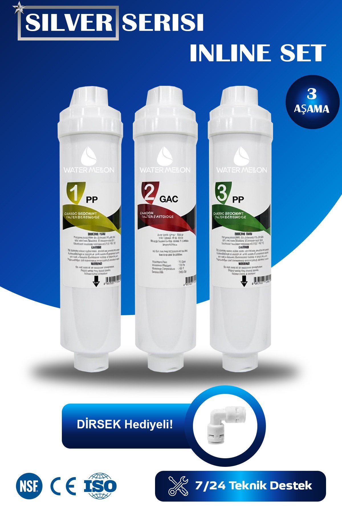 SİLVER Seri Kapalı Kasa Su Arıtma Cihazı Uyumlu 3 Aşamalı Inline 6 Aylık Bakım Filtre Set