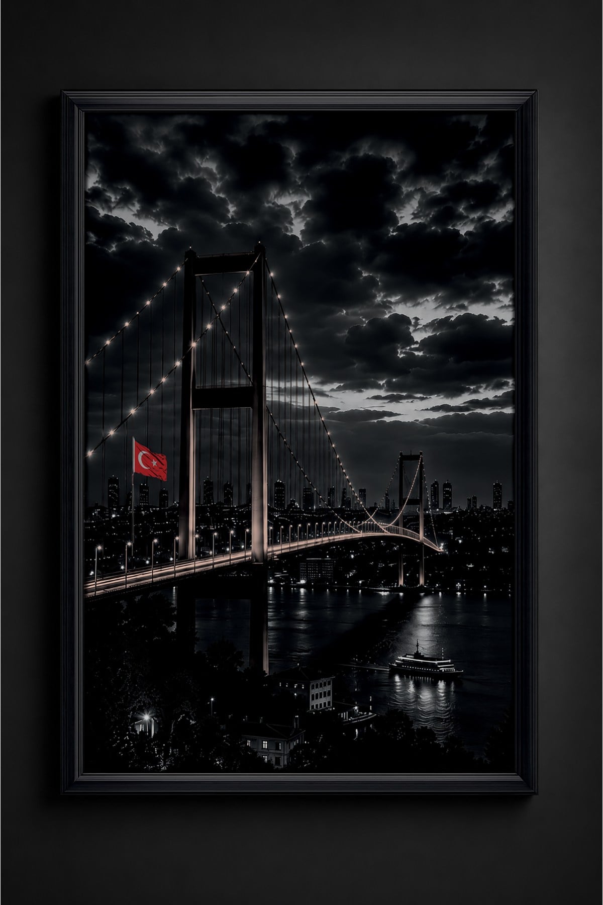 İstanbul Boğaz Köprüsü Temalı Ahşap Duvar Tablosu – Şehrin Işığı Dekoratif İstanbul Tablo