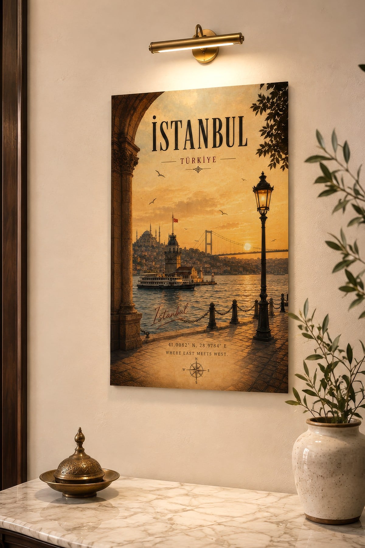 İstanbul Temalı Ahşap Duvar Tablosu – Vintage Şehir Dekoratif Tablo
