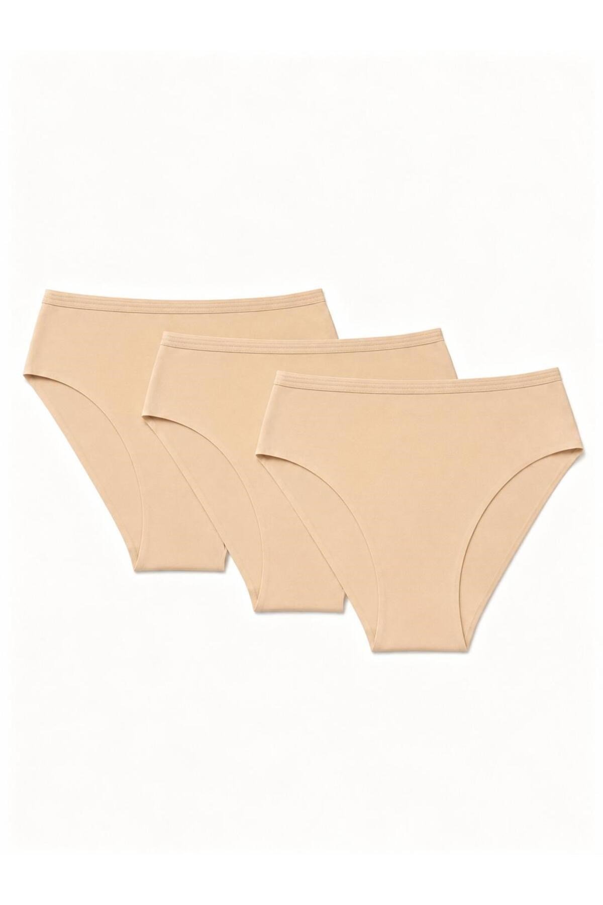 Kadın (Beli Lastikli) 3'lü Dikişsiz Lazer Kesim Iz Yapmaz Likralı Bikini Slip Külot Premium Esnek ve Yumuşak
