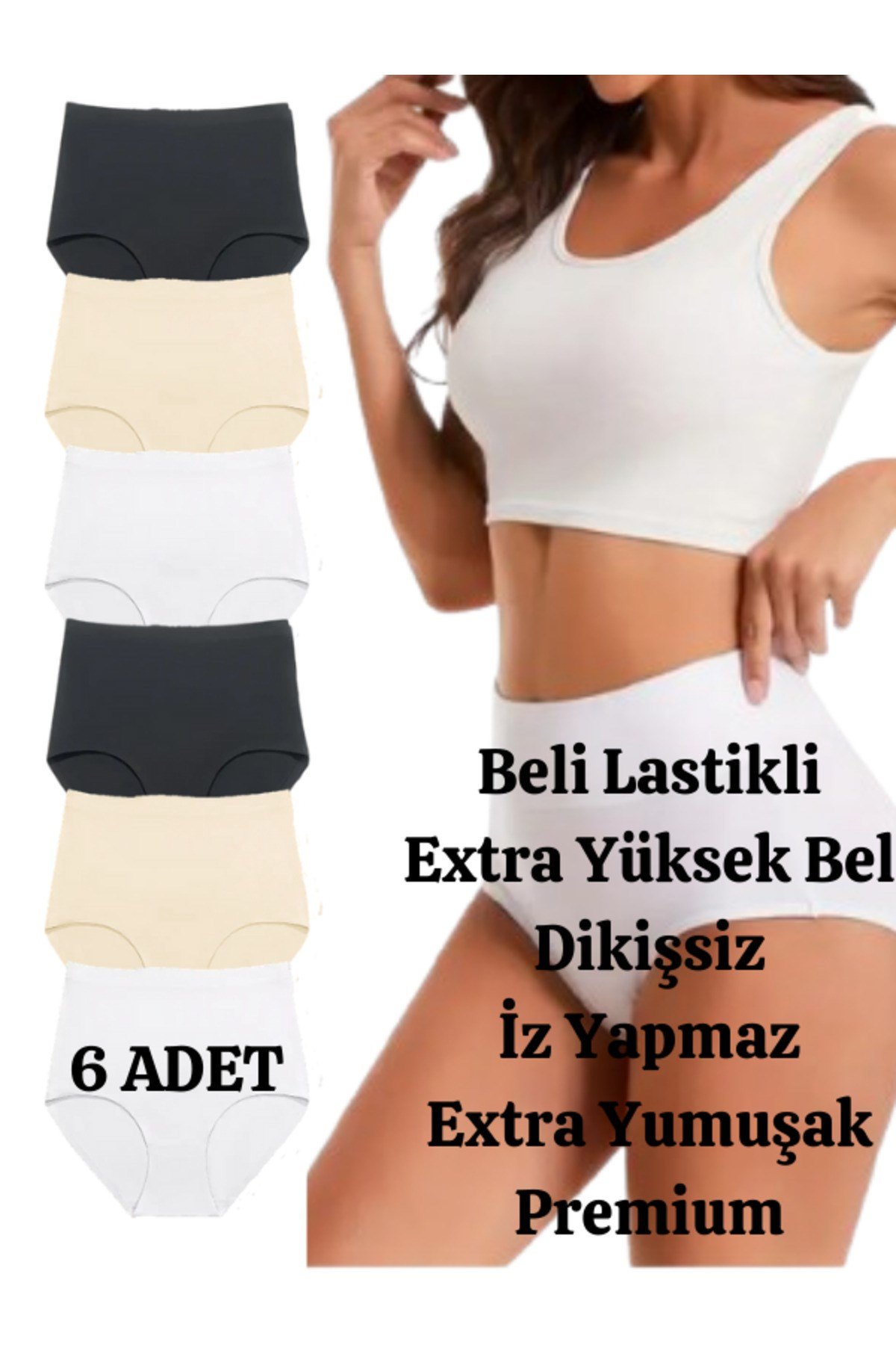 Kadın Extra Yüksek Bel Dikişsiz Lazer Kesim Külot (BELİ LASTİKLİ) 6'lı Set