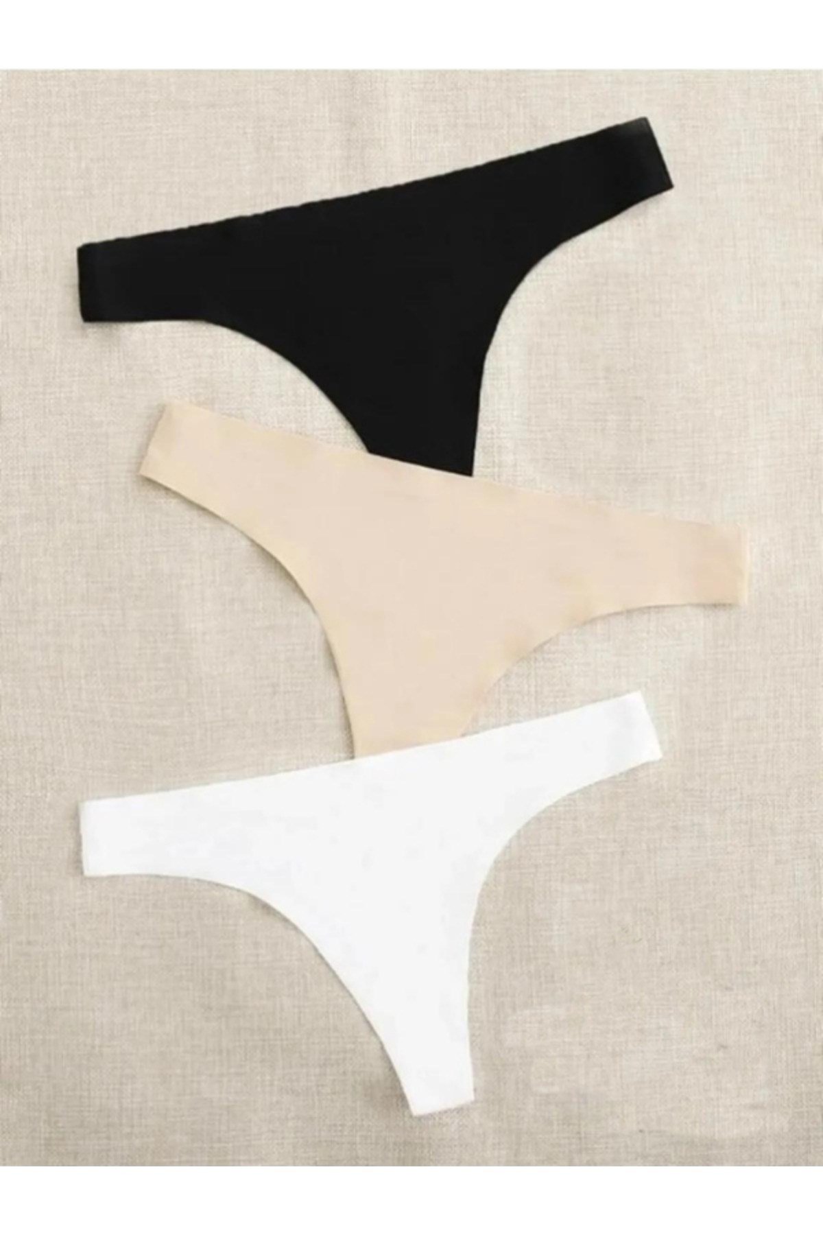 Kadın Tanga 3'lü Basic Dikişsiz Lazer Kesim Iz Yapmaz Bikini Tanga Külot