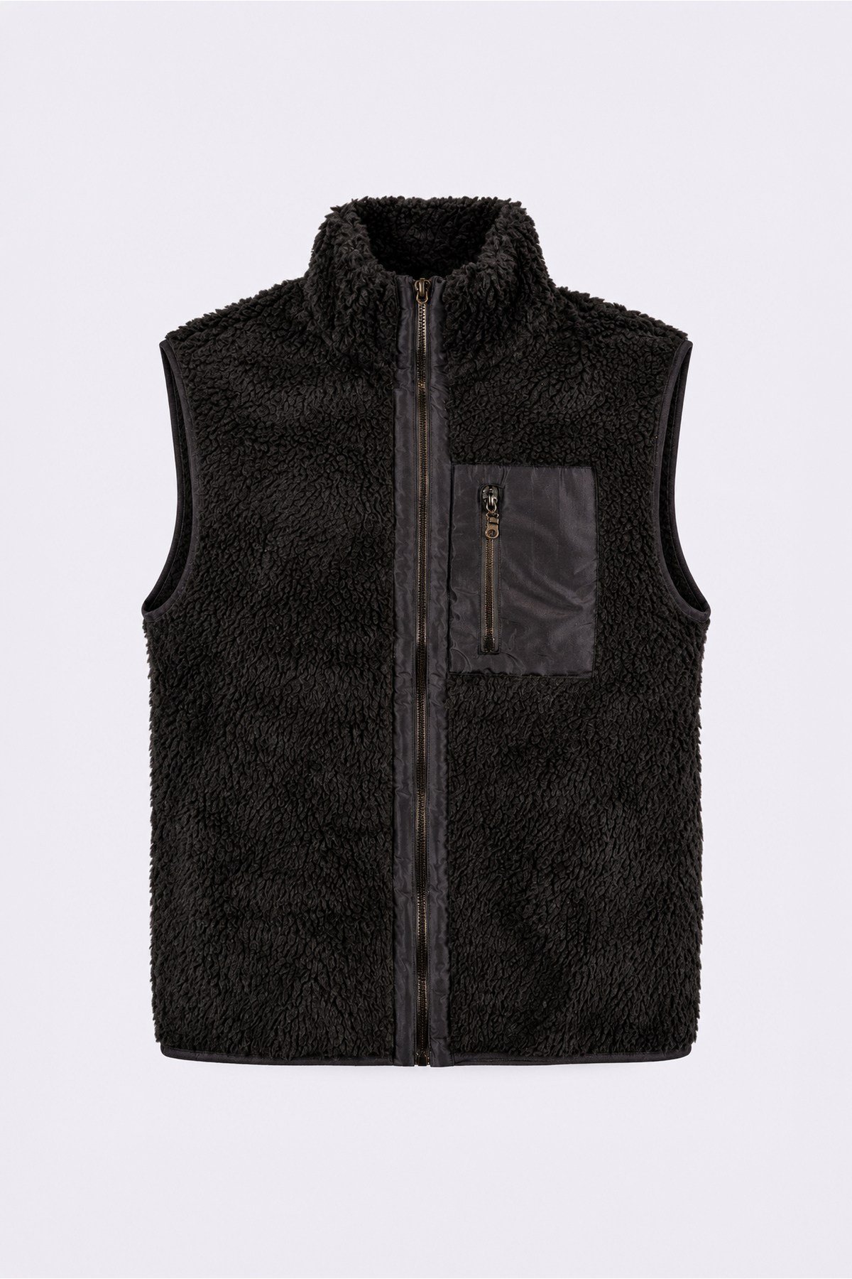 Unisex Siyah Düz Peluş Yelek – Dik Yaka, Fermuarlı, Kolsuz, Oversize