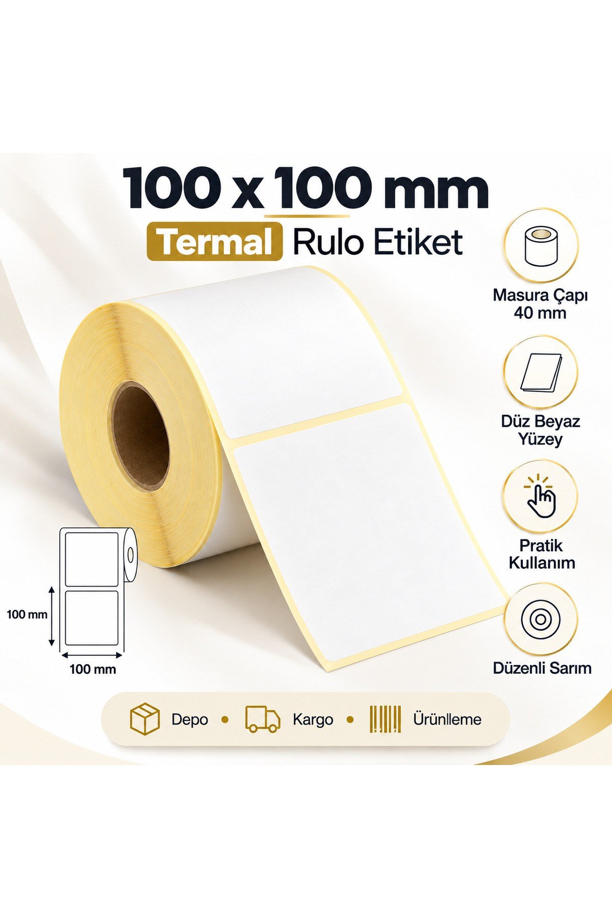 100x100 mm Rulo Ribonsuz/ Termal Barkod Etiketi 40 mm Masura 500 Sarım