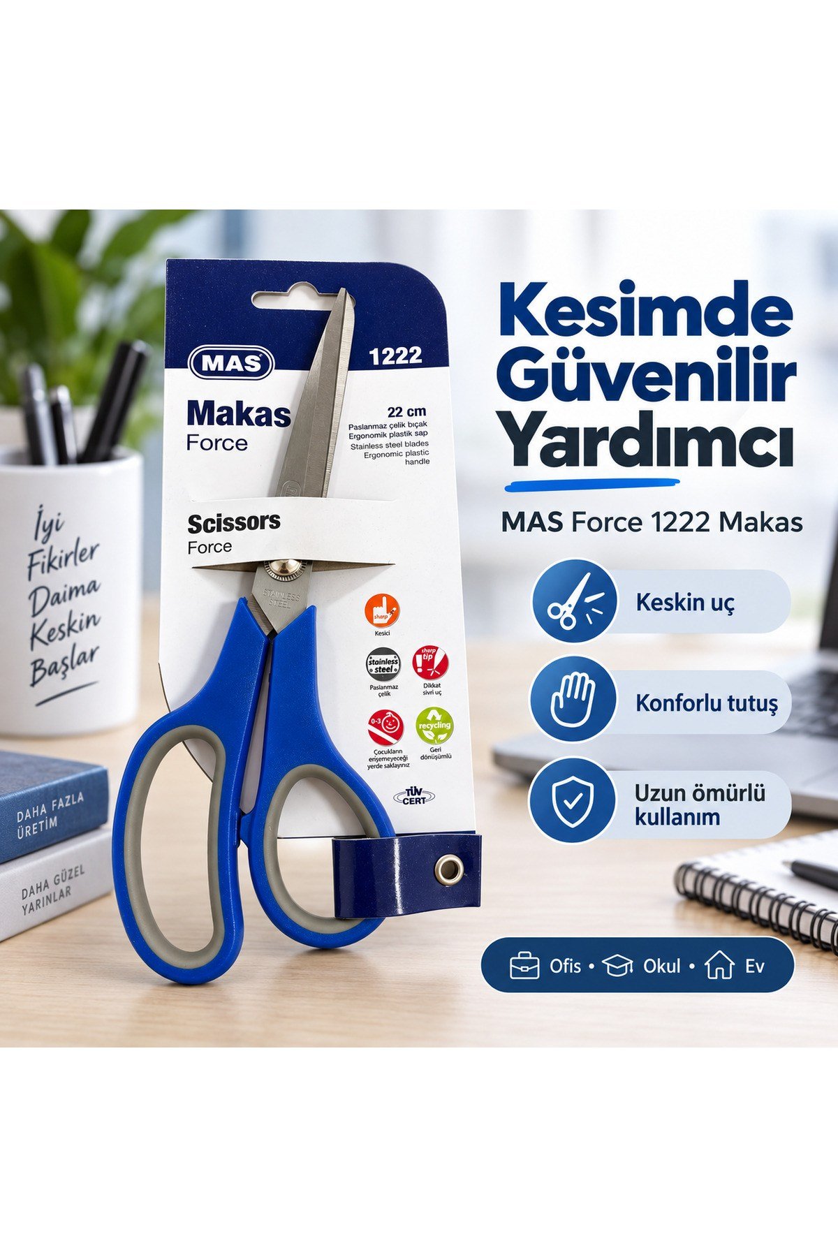 1222 Force 22 cm Paslanmaz Çelik Ergonomik Makas