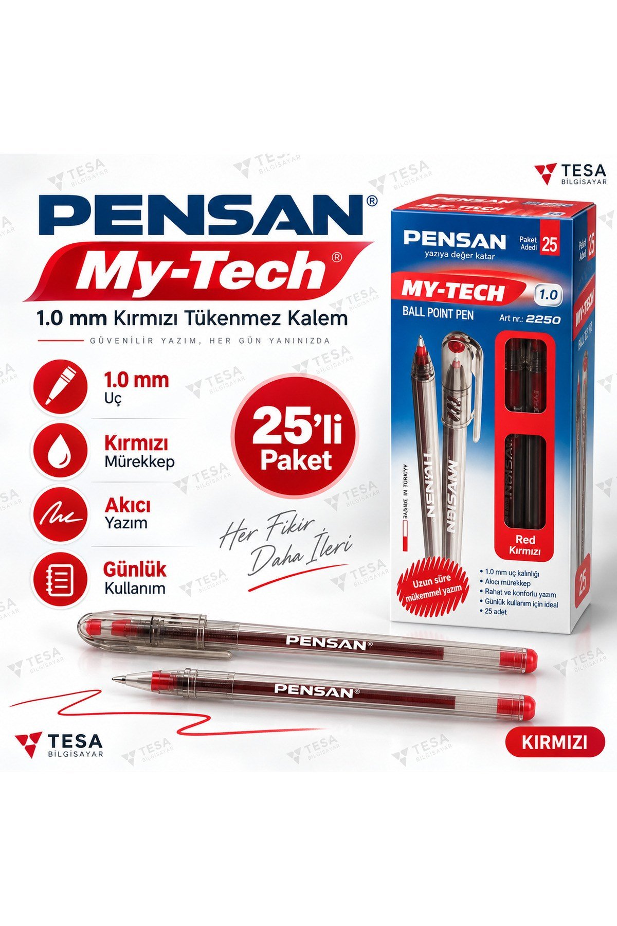 2250 1.0 mm Tükenmez Kırmızı Kalem 25'li Kutu