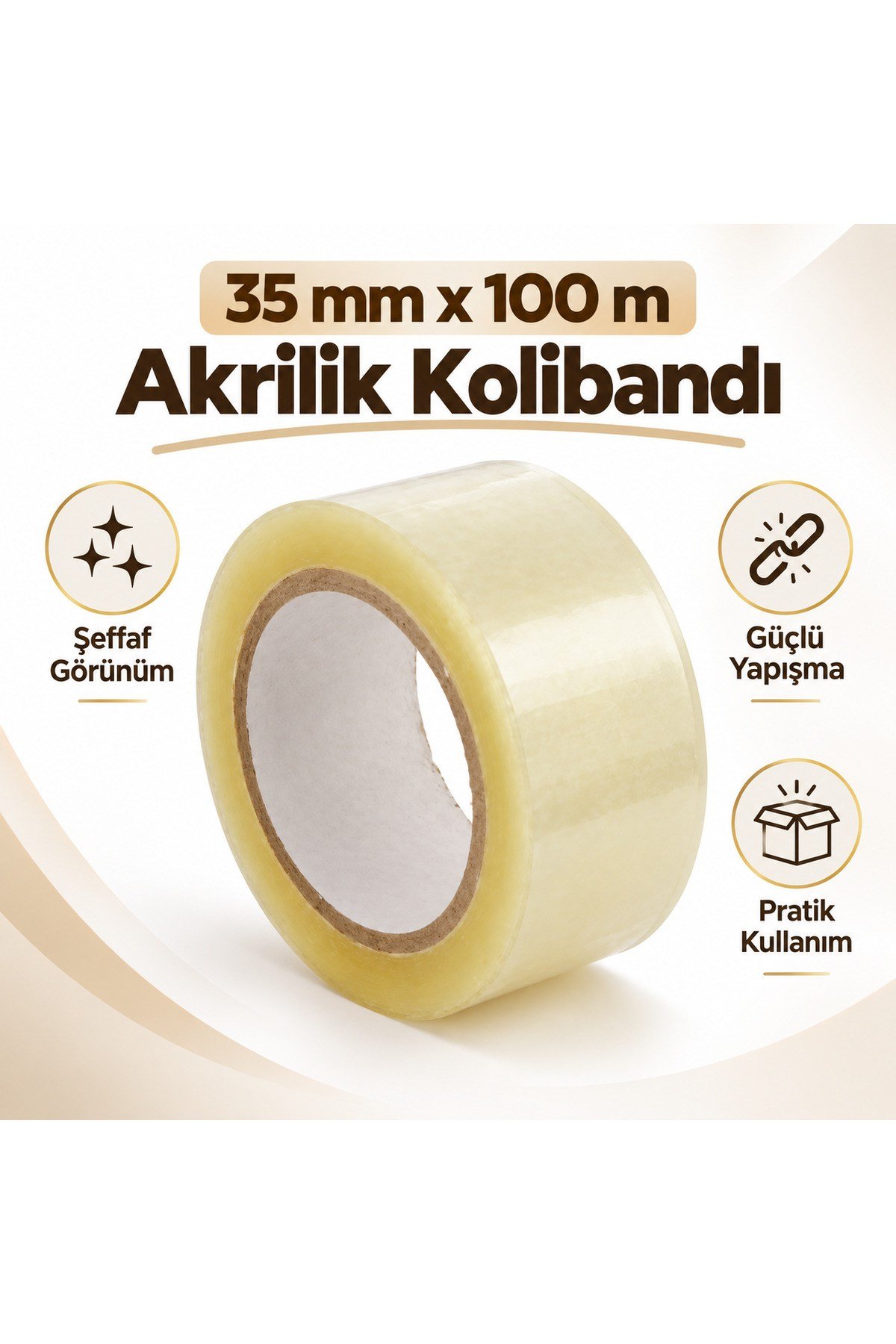 35 mm x 100 m şeffaf akrilik kolibandı 10`lu