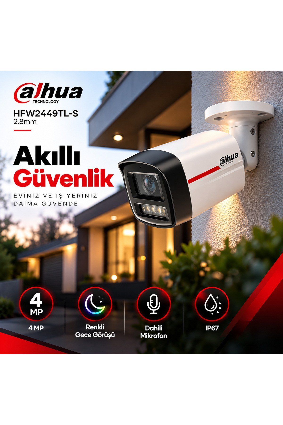 4MP 2.8mm WizColor Dahili Mikrofonlu PoE IP Bullet Kamera
