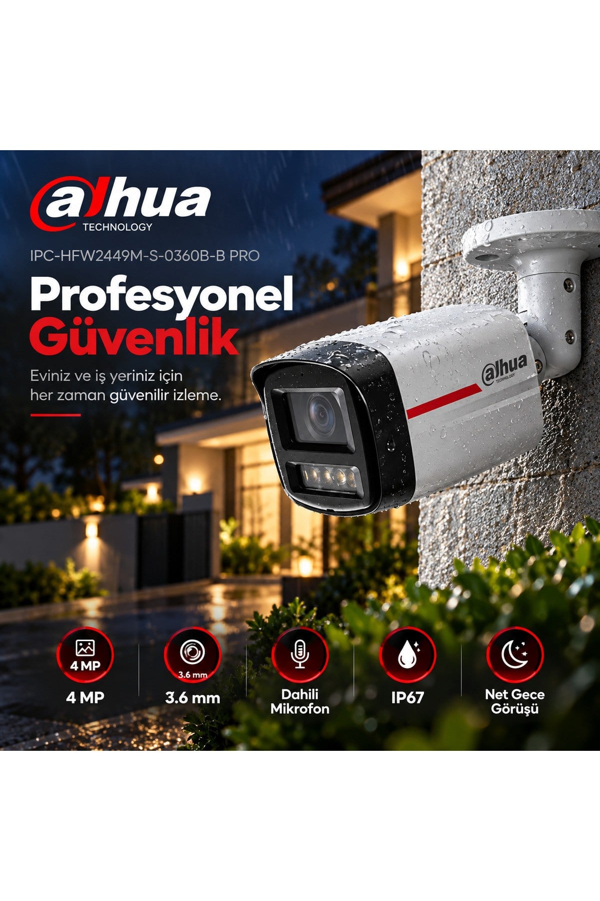 4MP 3.6mm WizColor Dahili Mikrofonlu PoE IP Bullet Kamera