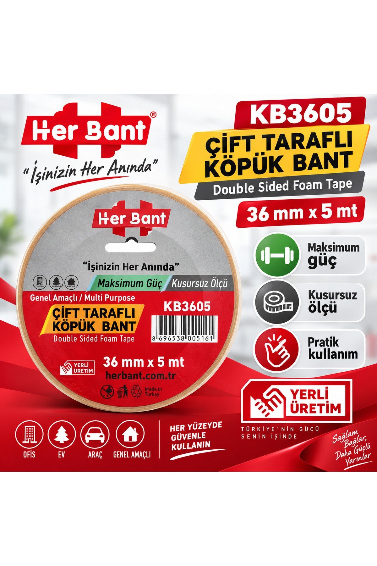 Çift Taraflı Köpük Bant 36 mm x 5 mt