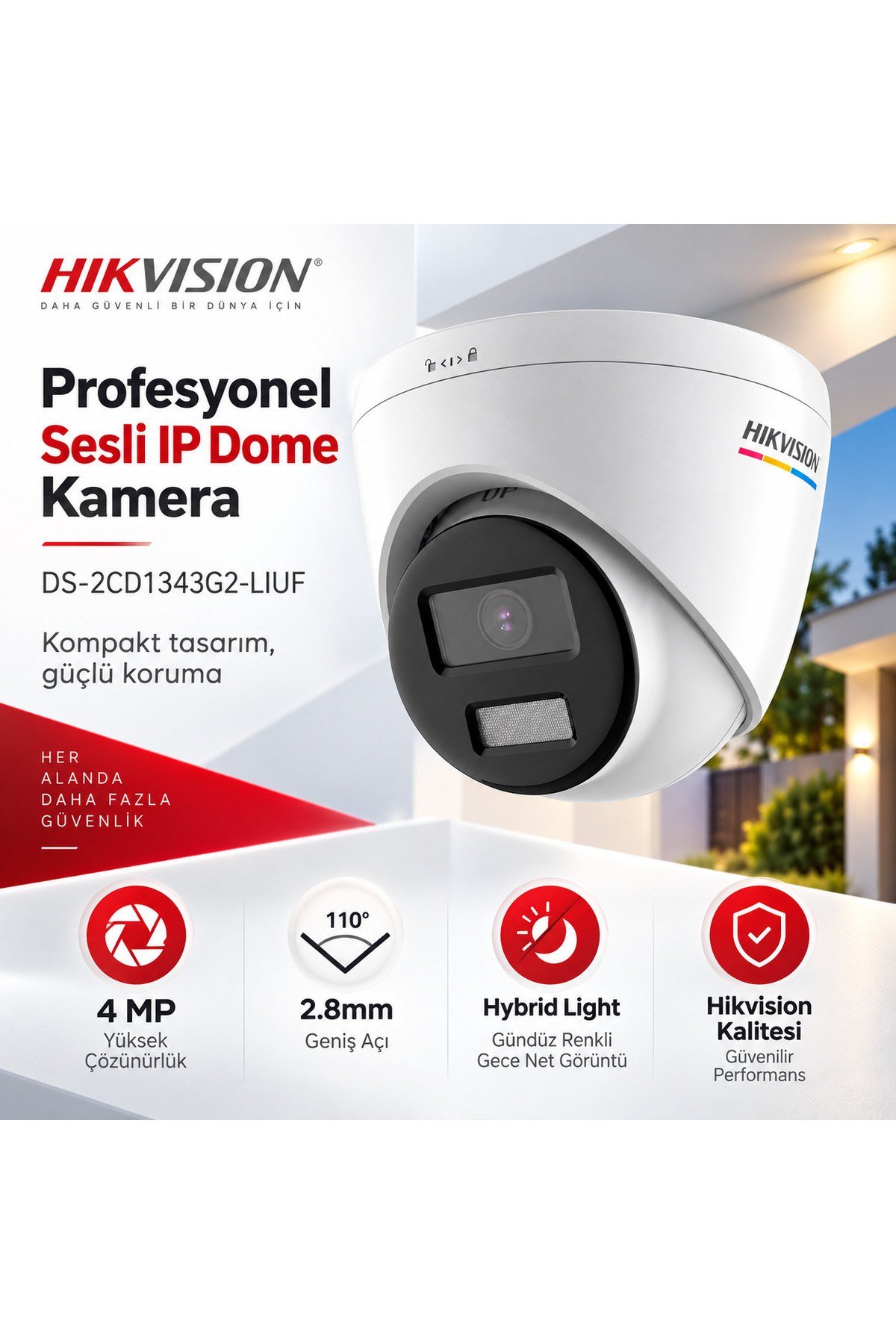 DS-2CD1343G2-LIUF 4 MP 2.8mm Smart Hybrid Light Sesli IP Dome Kamera