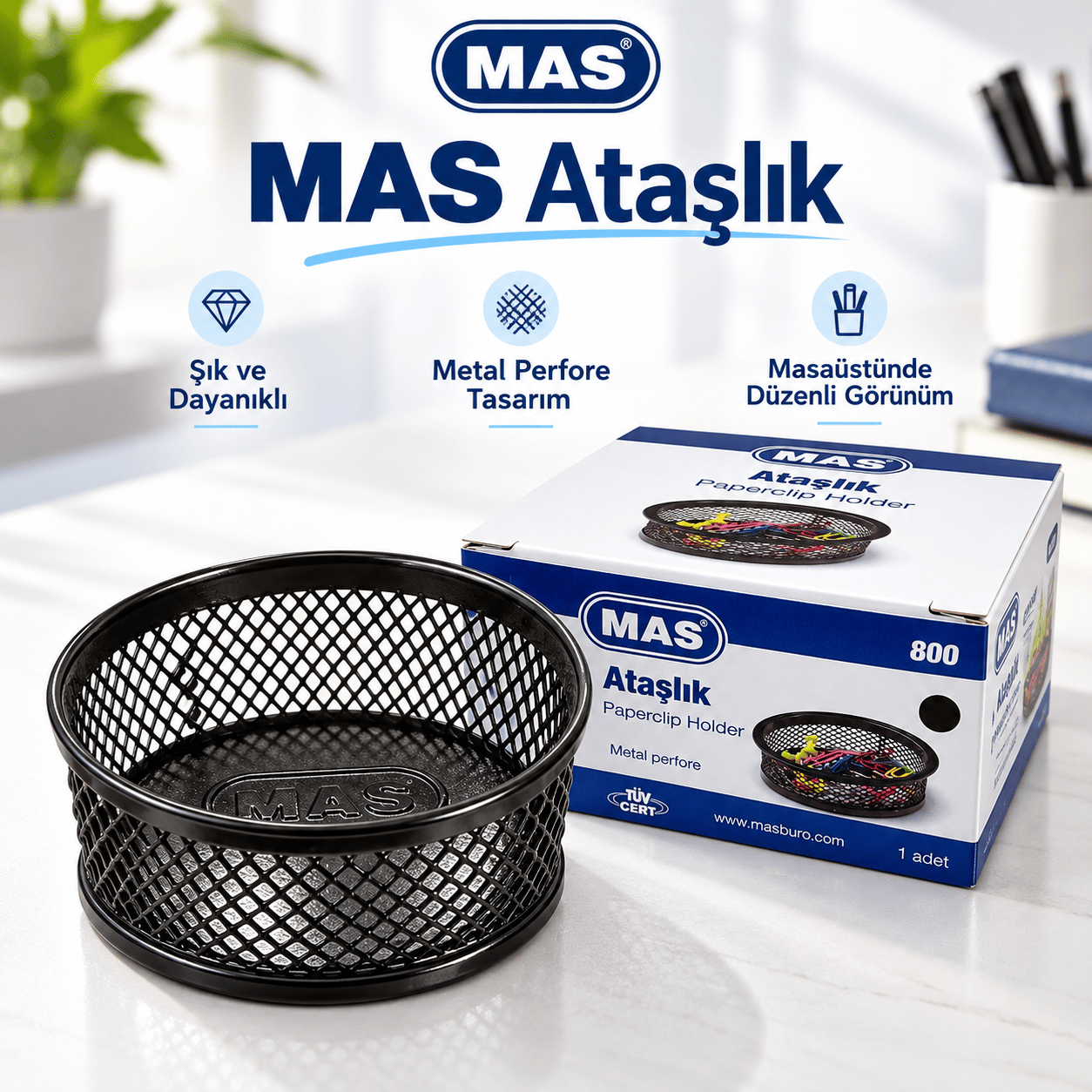 Metal Perfore Siyah Ataşlık Masaüstü Ataş Tutucu