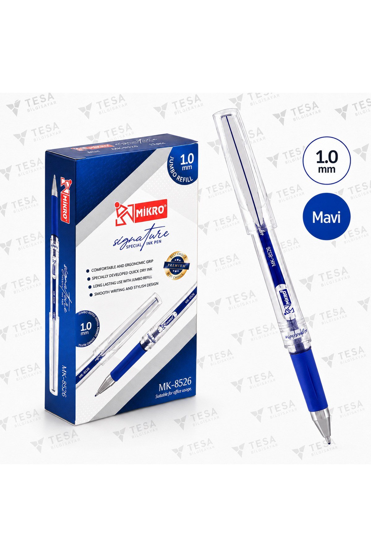 Signature MK-8526 1.0 mm Mavi İmza Kalemi 12'li Paket