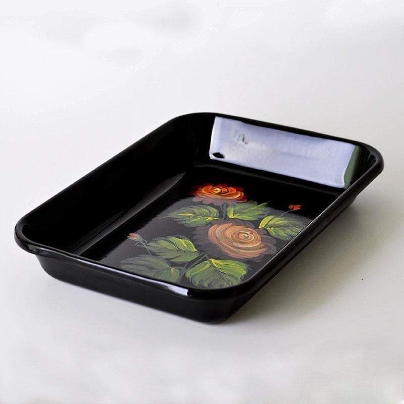 Emaye El Çizimi Çiçek Desen Meze Tabağı 27 x 19 cm